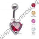 Кольцо в пупок Heart cubic gem stone navel rings body